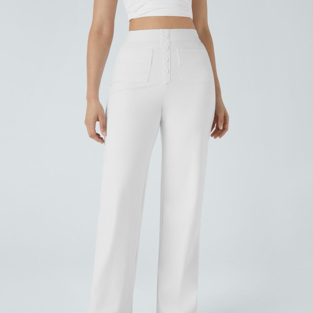 Halara White High Waisted White Pants Button New With Tags